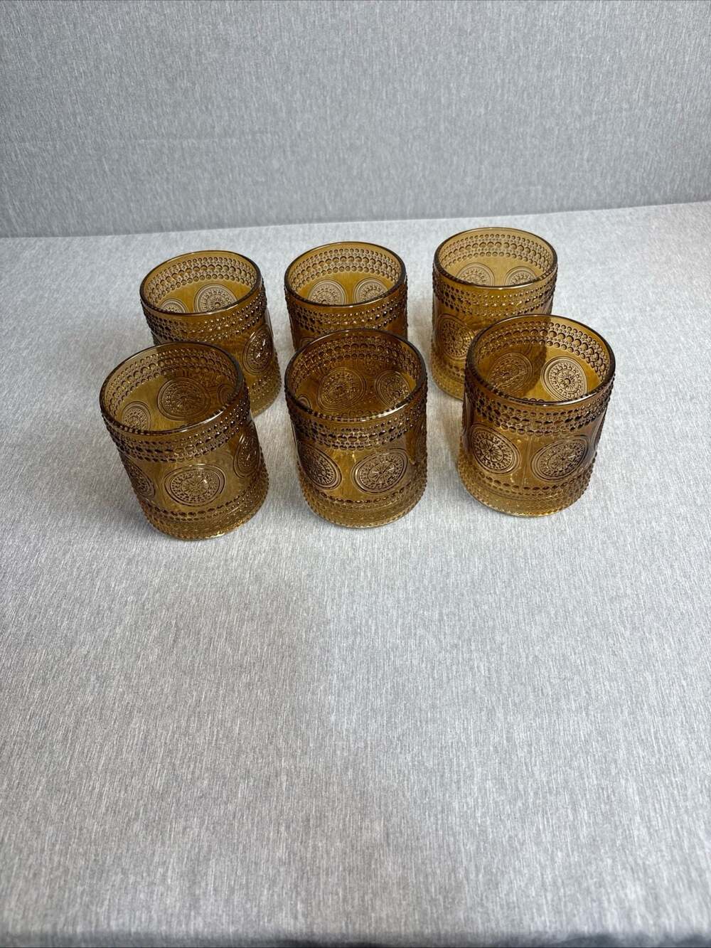 Kate Aspen Vintage Style Amber Hobnail Beaded Floral Drinking Glasses, Set of 6